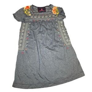 Johnny Was JW Sz S Davis Embroidered Drape Tunic T Shirt Dress Boho Stretch Blue